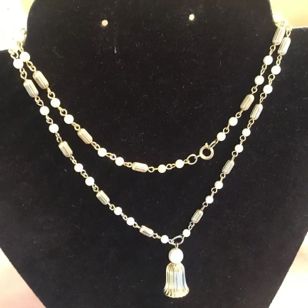 Goldtone and Faux Pearl Necklace